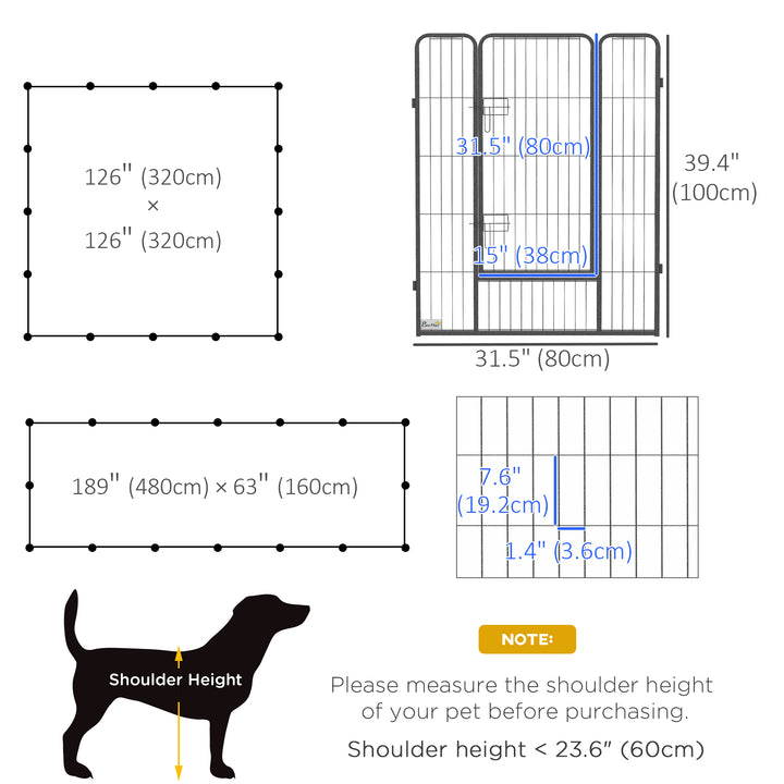 PawHut 16 Panel 39" Height Heavy Duty Dog Playpen for Small Medium Large Dogs, Grey