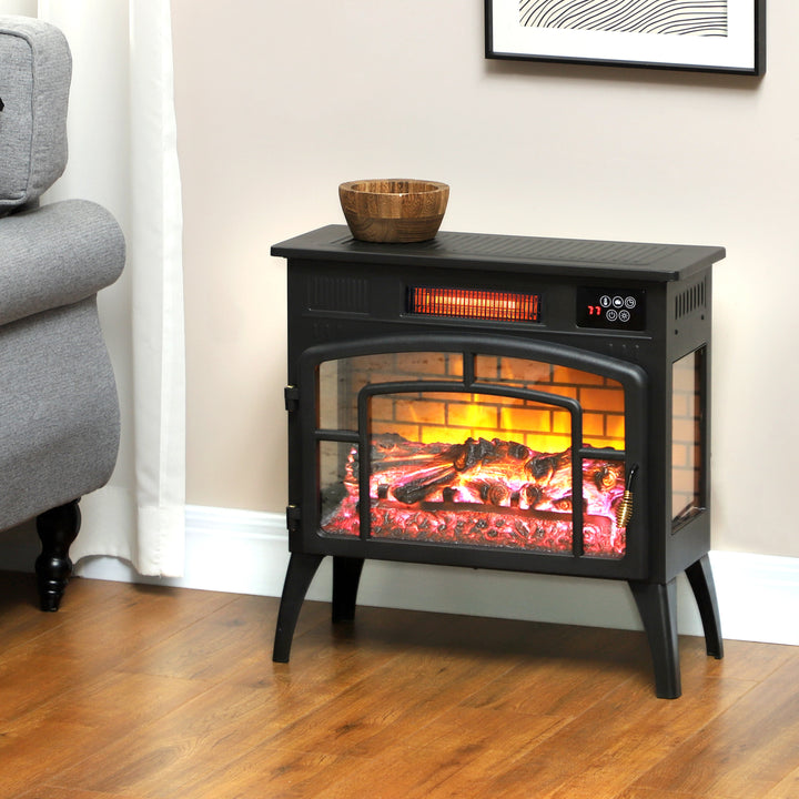HOMCOM Electric Fireplace Stove, Infrared Fireplace Heater with Realistic Flame, Adjustable Temperature, 1500W, Black