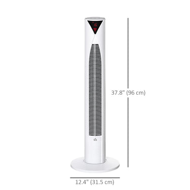 HOMCOM Freestanding Tower Fan Cooling for Home Bedroom with 3 Speed, 12h Timer, Oscillating, LED Sensor Panel, Remote Controller, White