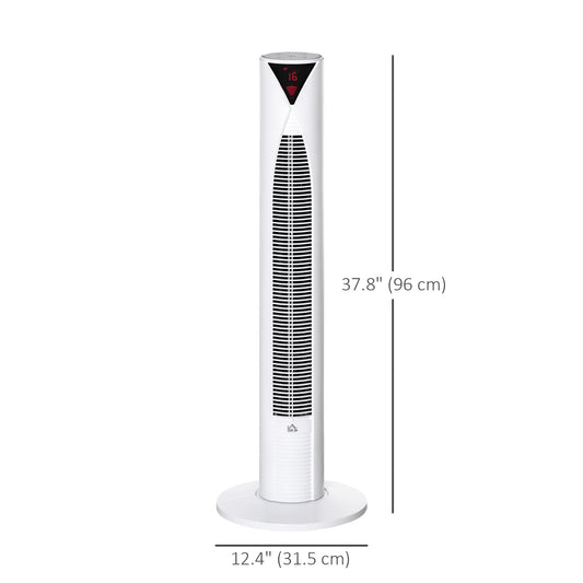 HOMCOM Freestanding Tower Fan Cooling for Home Bedroom with 3 Speed, 12h Timer, Oscillating, LED Sensor Panel, Remote Controller, White