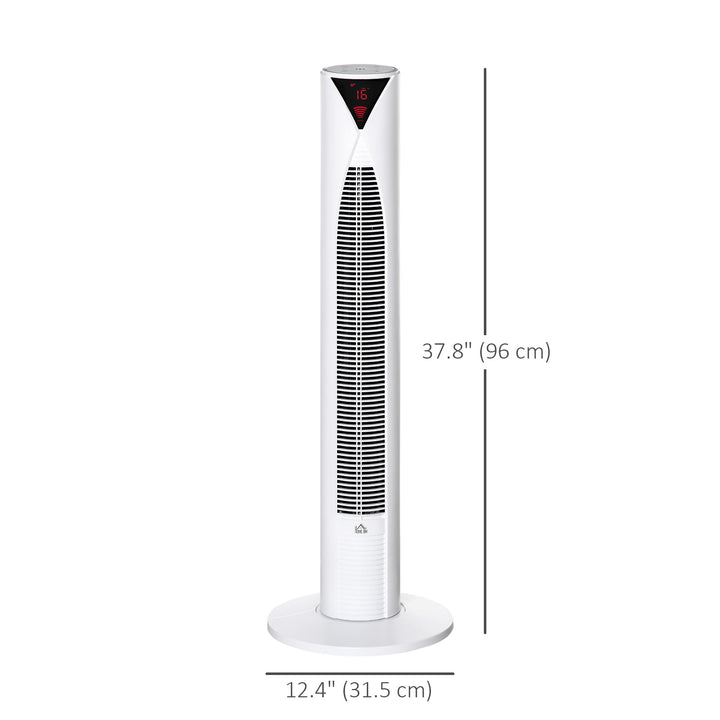 HOMCOM Freestanding Tower Fan Cooling for Home Bedroom with 3 Speed, 12h Timer, Oscillating, LED Sensor Panel, Remote Controller, White