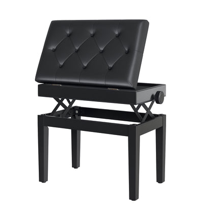 HOMCOM Adjustable Piano Bench with Storage and Soft PU Leather Padded, with Enough Music Storage Design, Black