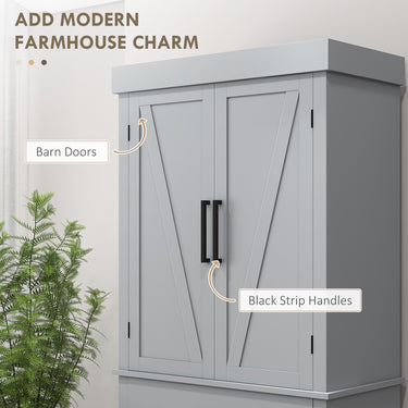 HOMCOM 72" Kitchen Storage Cabinet, Farmhouse Kitchen Pantry Cabinet with 4 Barn Doors, Drawer, Adjustable Shelves, Grey