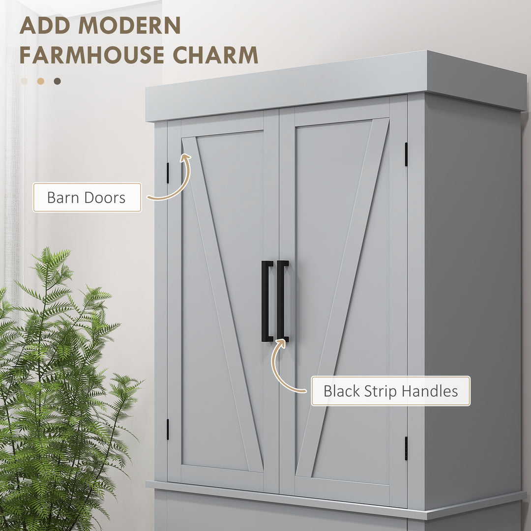 HOMCOM 72" Kitchen Storage Cabinet, Farmhouse Kitchen Pantry Cabinet with 4 Barn Doors, Drawer, Adjustable Shelves, Grey