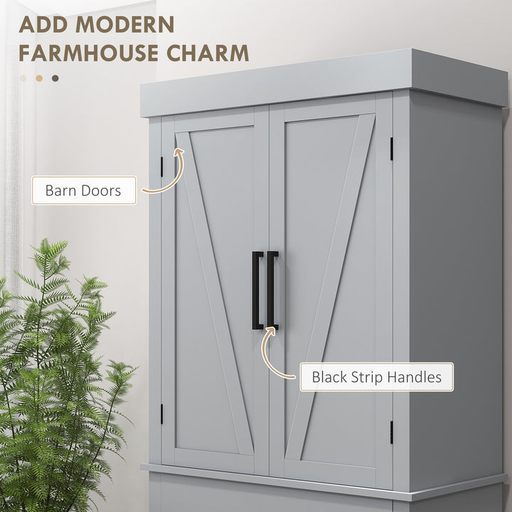HOMCOM 72" Kitchen Storage Cabinet, Farmhouse Kitchen Pantry Cabinet with 4 Barn Doors, Drawer, Adjustable Shelves, Grey