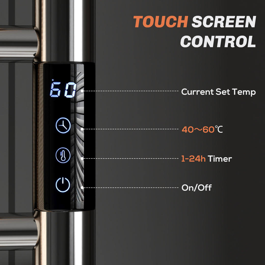 HOMCOM Towel Warmer, Stainless Steel Smart WiFi Heated Towel Rack, Wall Mounted with 6 Bars and Adjustable Temperature, Silver