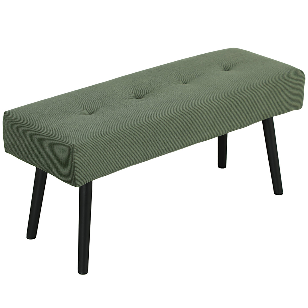 HOMCOM 39" Upholstered Ottoman Bench, Corduroy Entryway Bedroom Bench with Padded Seat and Steel Legs for Bedroom, Green