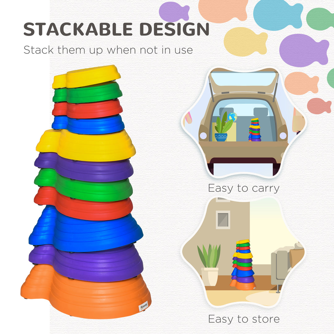 Outsunny 11pcs Balance Stepping Stones for Kids, Fish Style Non-slip Obstacle Course, Larger Size Stackable Balance Blocks Indoor Outdoor