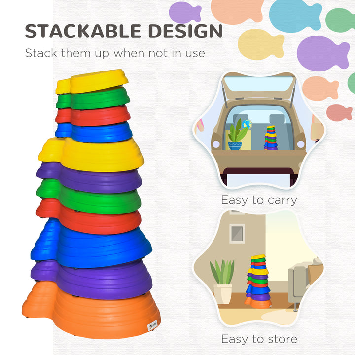 Outsunny 11pcs Balance Stepping Stones for Kids, Fish Style Non-slip Obstacle Course, Larger Size Stackable Balance Blocks Indoor Outdoor