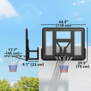 Soozier Wall Mounted Basketball Hoop, Basketball Goal Combo Kit with 43" Reinforced Shatter Resistant Backboard and All Weather Net for Indoor or Outdoor Use