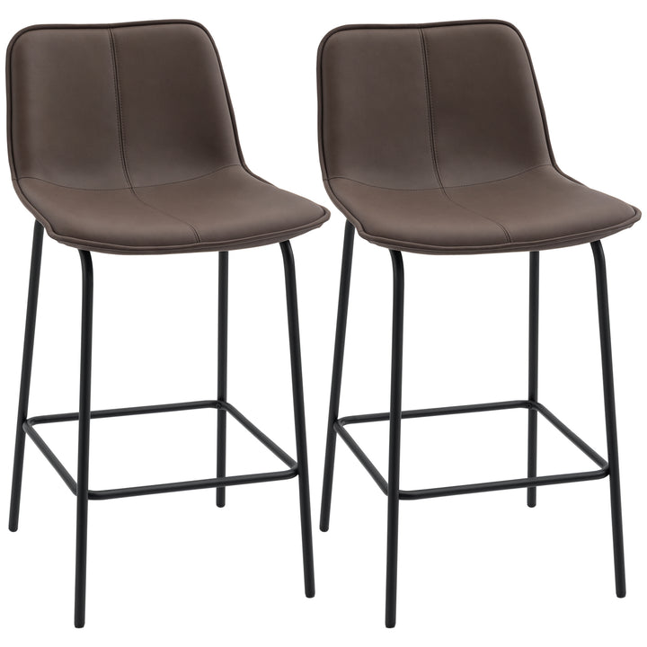 HOMCOM Bar Stools Set of 2, Upholstered Counter Height Bar Chairs, 26" (66 cm) Kitchen Stools with Steel Legs for Dining Area, Kitchen Aisle, Coffee
