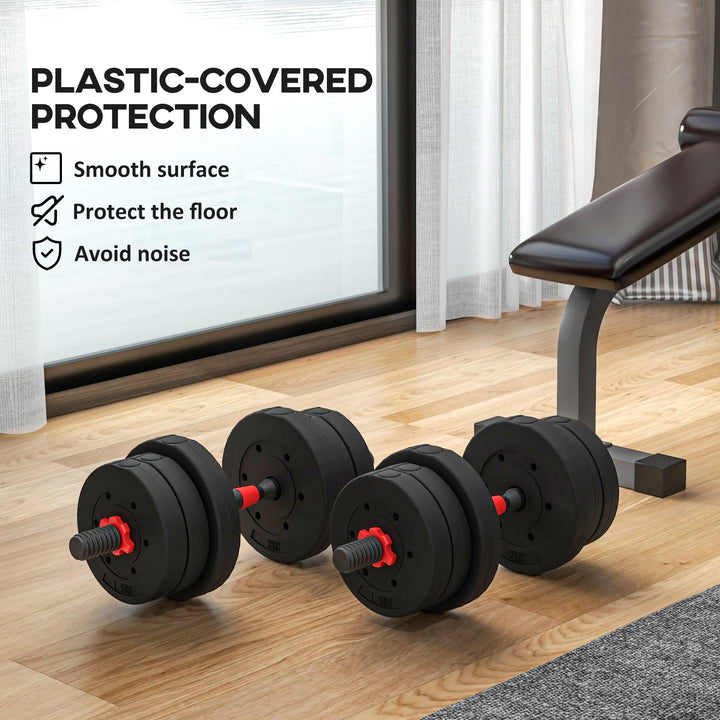 Soozier 44lbs 2-in-1 Adjustable Dumbbells Weight Set, Dumbbell Hand Weights Barbell for Body Fitness, Lifting Training for Home, Office, Gym, Black and Red