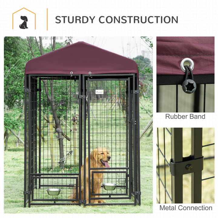 PawHut Outdoor Dog Kennel, Lockable Pet Playpen Crate, Welded Wire Steel Fence, Rotating Bowl Holders, Green