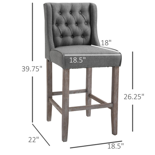 HOMCOM Set of 2 40Inch Button Tufted Bar stools High Counter Dining Height Chairs Grey