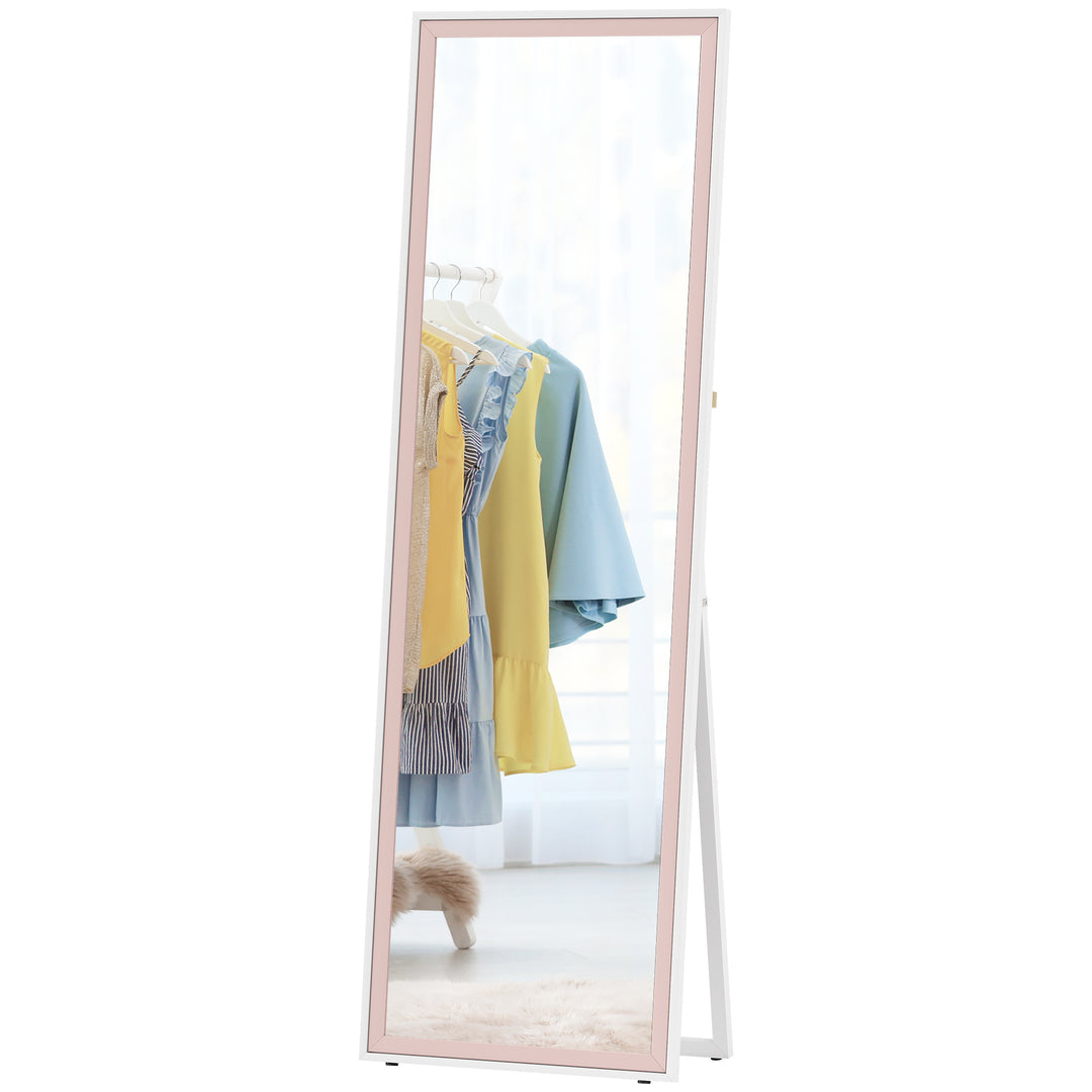 HOMCOM 64" x 21" Full Length Mirror, Rectangular Full Body Mirror with Frame, Standing, Hanging or Leaning, White and Pink