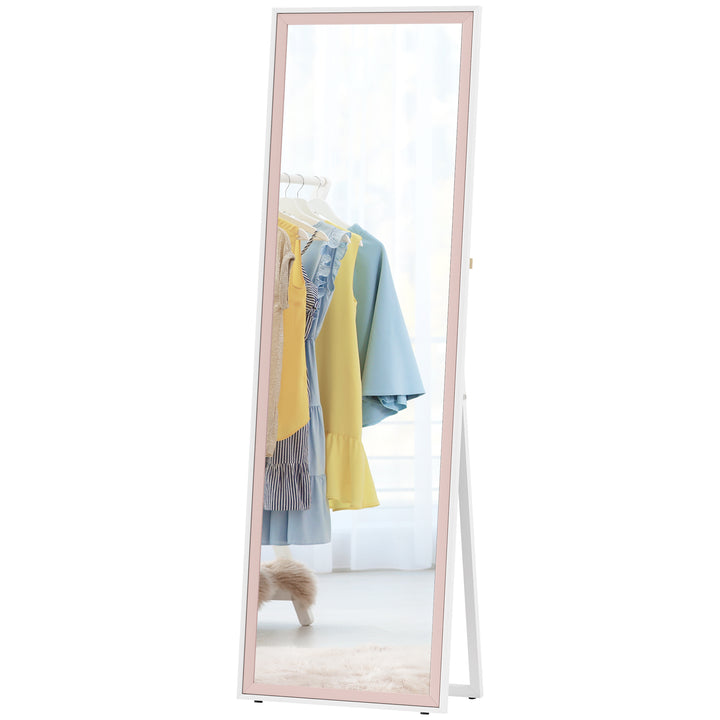 HOMCOM 64" x 21" Full Length Mirror, Rectangular Full Body Mirror with Frame, Standing, Hanging or Leaning, White and Pink