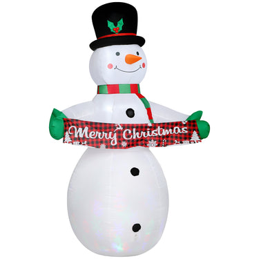Outsunny 7FT Christmas Inflatables Snowman with Motion-Activated Music and Projector LED Light, Blow Up Inflatable Decoration
