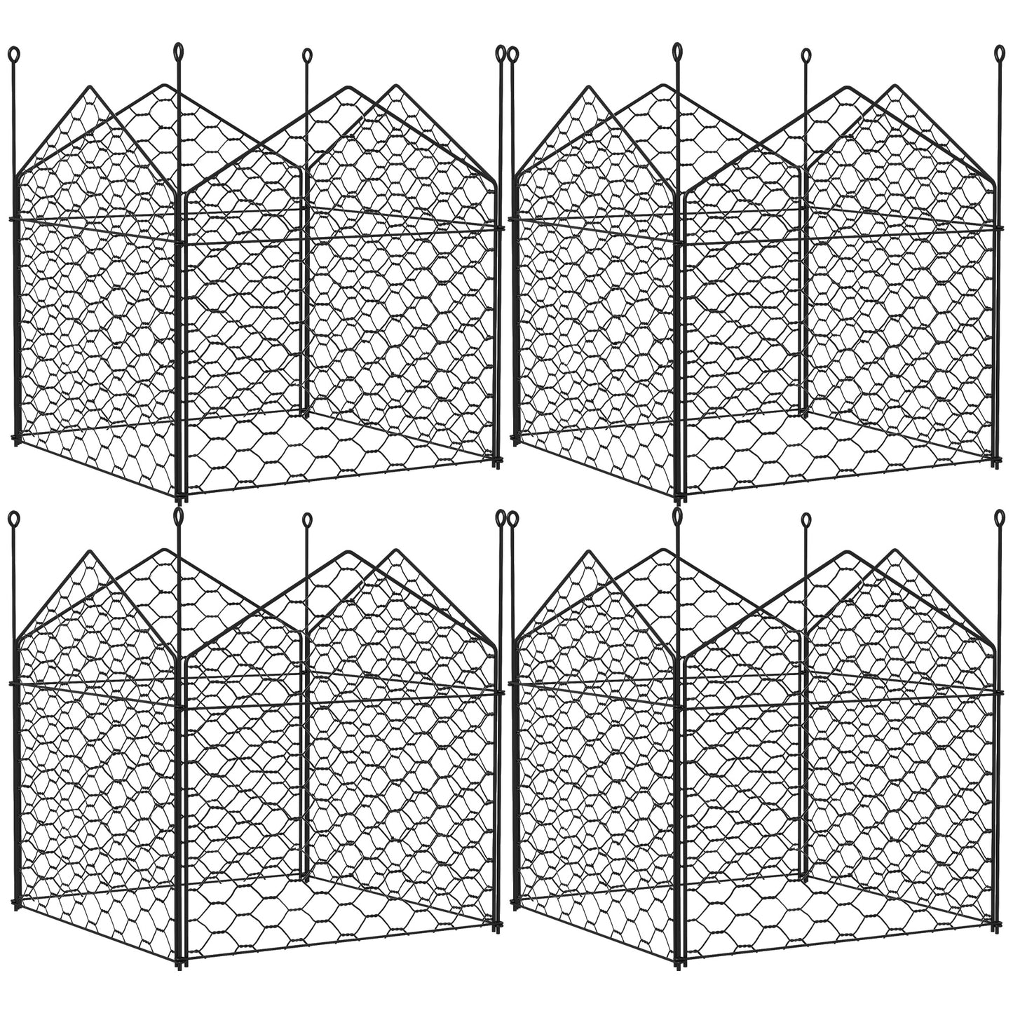 Outsunny 4 Pack Garden Cloches for Plants, 12" x 14" Metal Crop Cage, Plant Cages to Keep Animals Out, Black