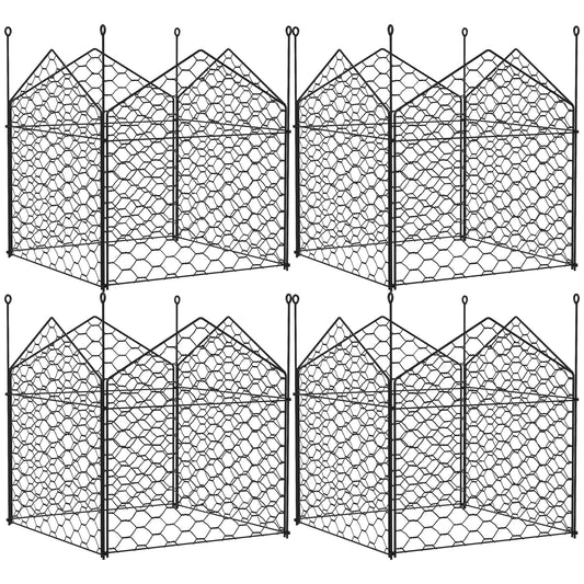 Outsunny 4 Pack Garden Cloches for Plants, 12" x 14" Metal Crop Cage, Plant Cages to Keep Animals Out, Black