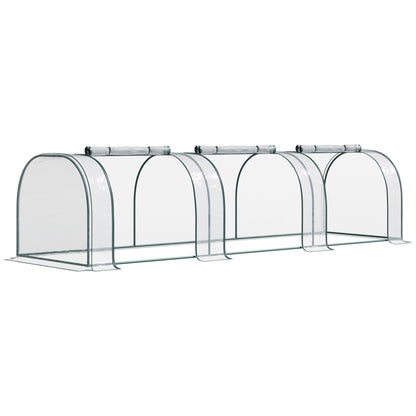 Outsunny 138"x39"x32" Transparent PVC Mini Tunnel Greenhouse Garden Green Grow Shed Portable Plant Flower Warm House Steel Frame Zipped Doors