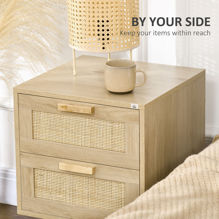 HOMCOM Boho Design Nightstand Set of 2, Side End Table with 2 Drawers for Living Room, Bedroom