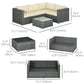 Outsunny 3 Pieces Rattan Wicker Outdoor Conversation Furniture Set w/ Loveseats Coffee Table Cushions for Garden, Patio, Beige