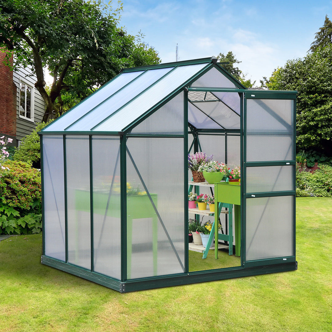 Outsunny 6.2' x 6.3' x 6.6' Clear Polycarbonate Greenhouse Large Walk-In Green House Garden Plants Grow Galvanized Base Aluminium Frame w/ Slide Door