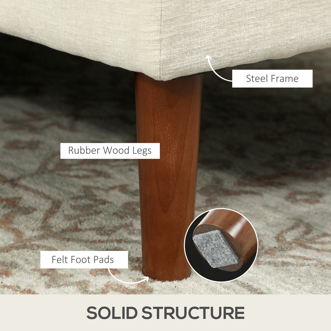 HOMCOM Modern Corner Couch with Right Chaise Lounge, Tufted 3-Seater Sofa with Wooden Legs for Living Room, Cream White