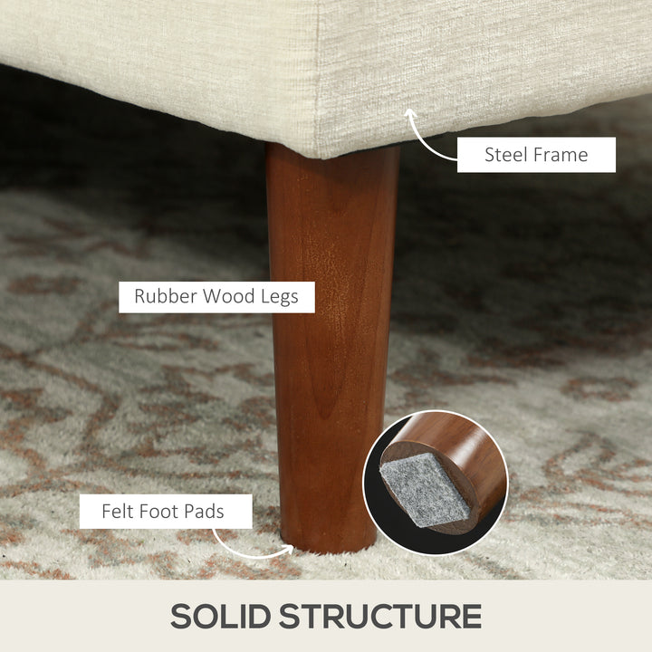 HOMCOM Modern Corner Couch with Right Chaise Lounge, Tufted 3-Seater Sofa with Wooden Legs for Living Room, Cream White