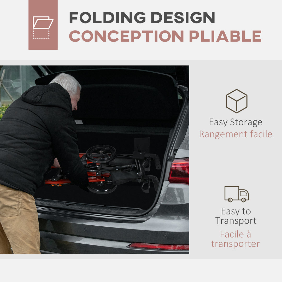 HOMCOM Rollator for Seniors with Seat, Back, Cane Holder, Aluminium Folding Rolling Walker with Adjustable Handle, Bag, Blue