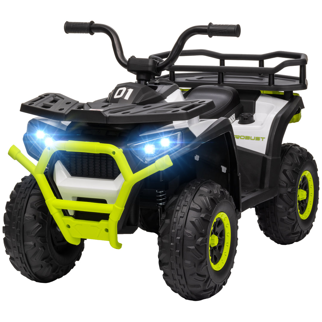 Qaba Kids ATV, 12V Battery Powered Electric Ride on Toy w/ Spring Suspension, Storage Basket, High & Low Speed, Green
