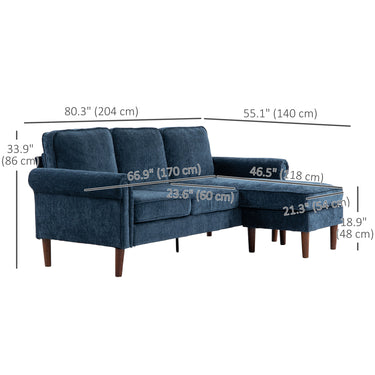 HOMCOM L Shape Sofa, Modern Sectional Couch with Changeable Chaise Lounge, Wooden Legs, Corner Sofa for Living Room, Dark Blue