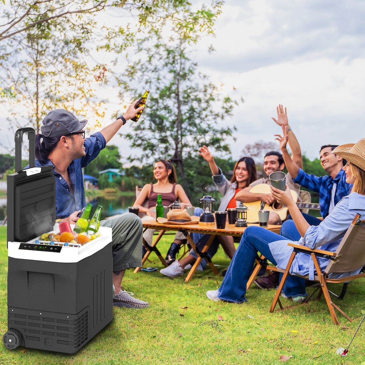 Outsunny 50 Liter Car Refrigerator Portable Freezer 12/24V Electric Cooler Box for Camping, Travel, Picnic, Down to -20â„ƒ