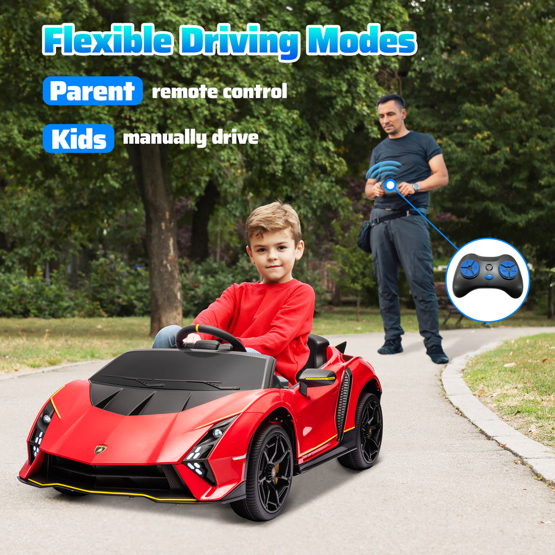 Qaba 12V Lamborghini Autentica Licensed Kids Car with Remote Control, 4 Wheels Spring Suspension, Soft Start, Red
