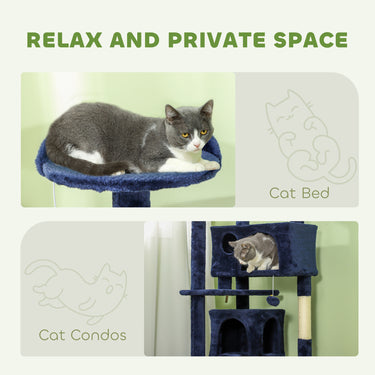 PawHut 54" Cat Tree, Multi-Level Cat Tower with Scratching Posts, Cat Condos, Bed, Platforms, Ramp, Toy Ball, Dark Blue