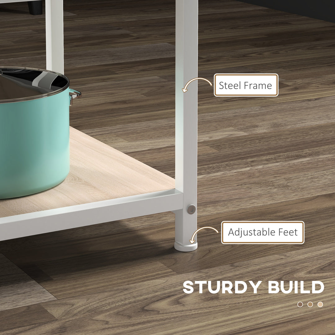 HOMCOM Round Kitchen Table for 4-6 People, 39.4 Inch Industrial Dining Table with Storage Shelves, Oak