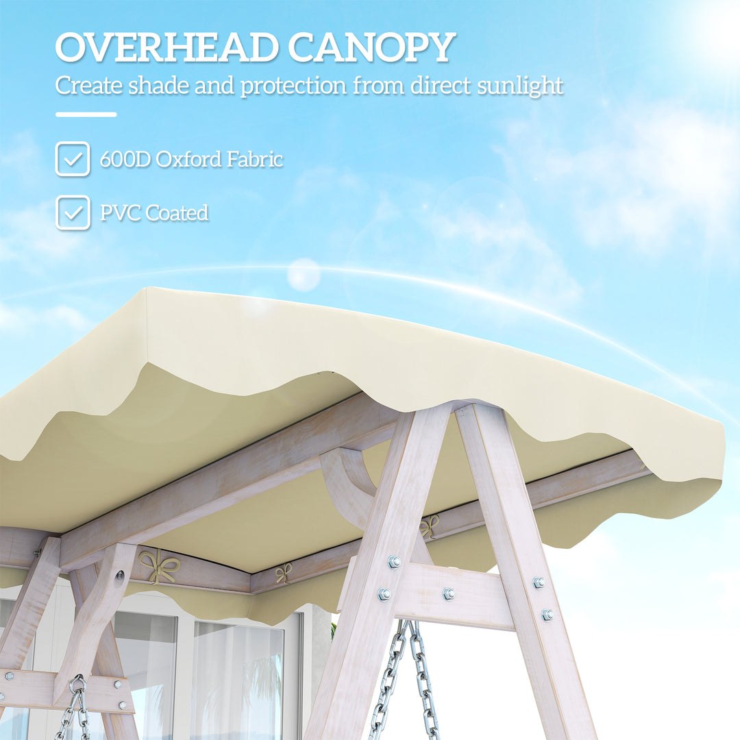 Outsunny 2 Seater Patio Swing with Stand, Canopy and Cushion, Outdoor Swing Chair Wooden Swinging Bench