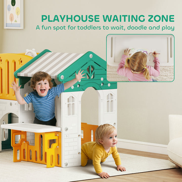 Qaba 7-in-1 Toddler Slide, Kids Slide Climber Playset with Playhouse and Basketball Hoop for 1-4 Years, Grey