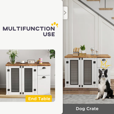 PawHut 44" Dog Crate Furniture with Double Doors, Storage Drawer, for Medium Dogs, White