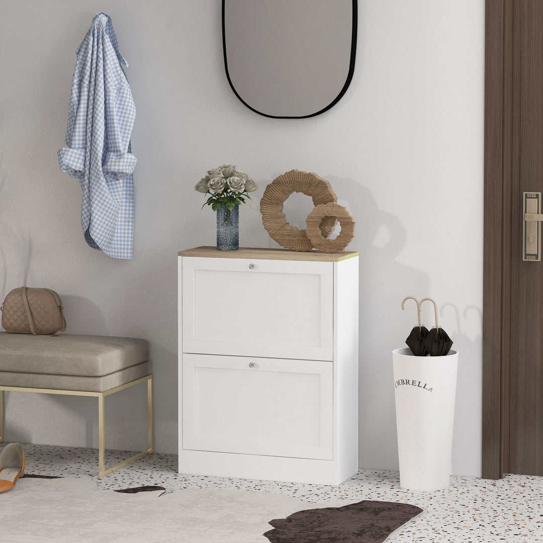 HOMCOM Slim Shoe Storage Cabinet, Modern Shoe Cabinet with 2 Flip Drawers and Adjustable Shelves for 8-12 Pairs, White