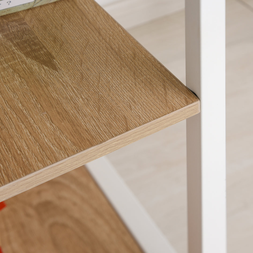 HOMCOM Folding Computer Desk with Storage Shelves, Study Writing Table Laptop Desk with 6 Wheels for Bedroom Home Office Workstation, Natural