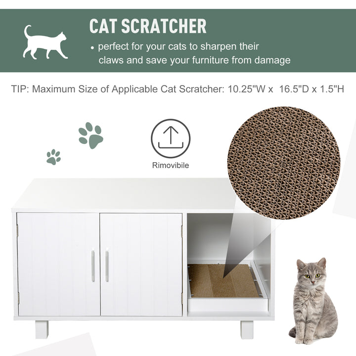 PawHut Cat Litter Box Enclosure, Hidden Litter Box Furniture, Cat House End Table Washroom with Scratching Pad, for Indoor Cats Kittens, Brown