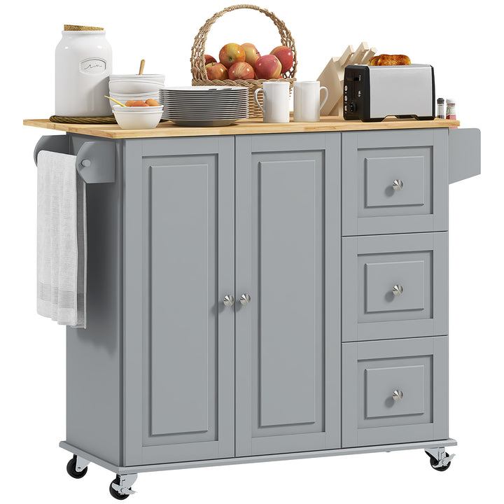HOMCOM Kitchen Island on Wheels, Kitchen Cart with Drop Leaf, Drawers, White