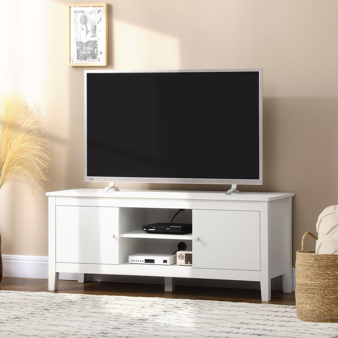 HOMCOM Modern TV Stand for TVs up to 55", TV Bench with Storage Cupboards and Shelves, 47.2" x 16.7" x 19.7", White