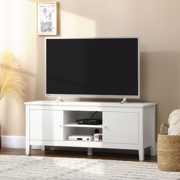 HOMCOM Modern TV Stand for TVs up to 55", TV Bench with Storage Cupboards and Shelves, 47.2" x 16.7" x 19.7", White