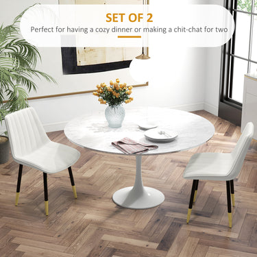 HOMCOM Dining Chairs Set of 2, Modern Kitchen Chair with PU Leather Upholstery and Steel Legs for Living Room, Bedroom, Cream