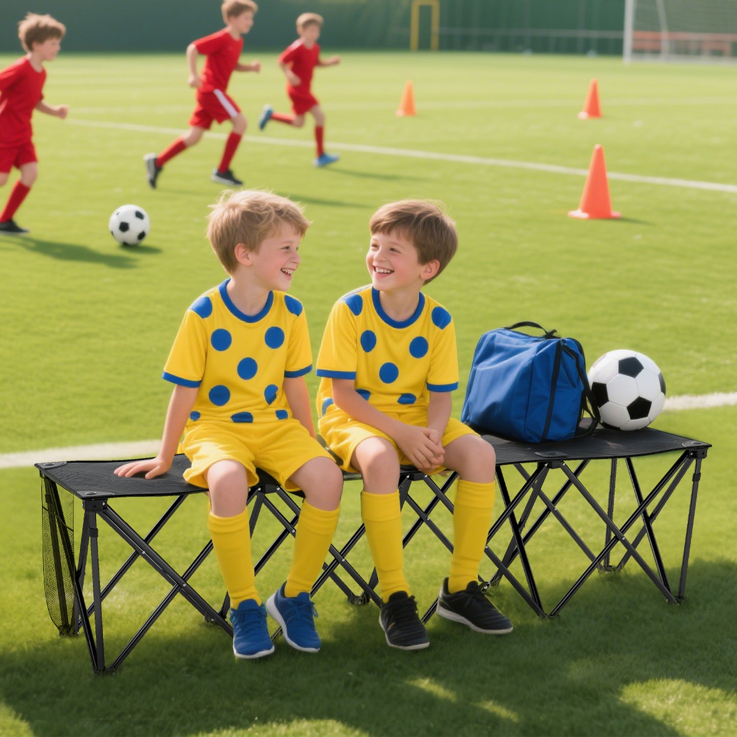 Outsunny Portable 6-Seater Folding Camping Chair, Team Bench Chair with Carry Bag for Soccer Football Team, No Assembly