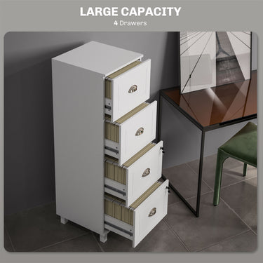 HOMCOM 4 Drawer File Cabinet with Lock, Office Filing Cabinet, A4 Letter Size, Hanging File Folders, White