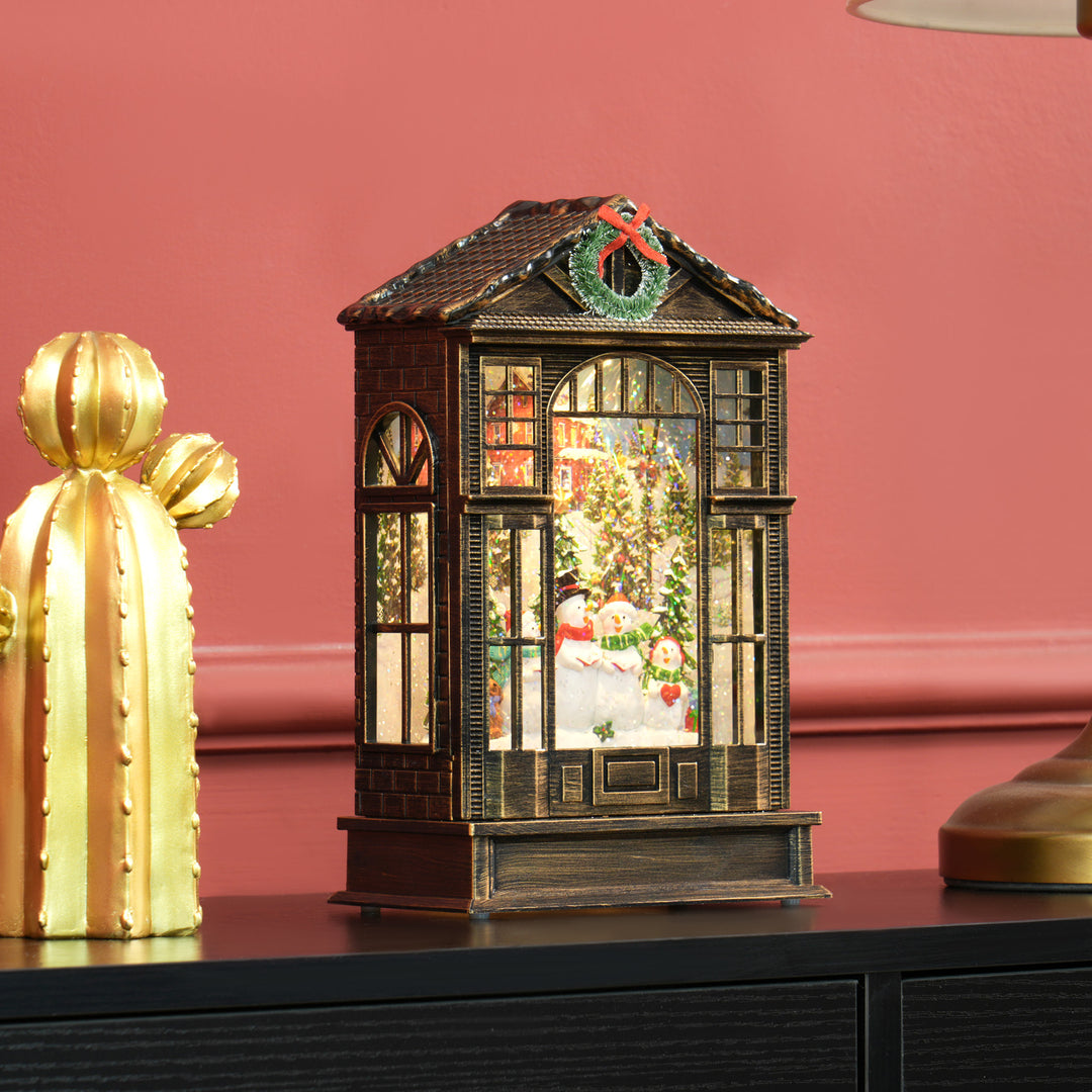 HOMCOM Musical Snow Globe with Lights, Christmas Snow Globe Lantern with Swirling Glitter for Holiday Party Gift, Bronze