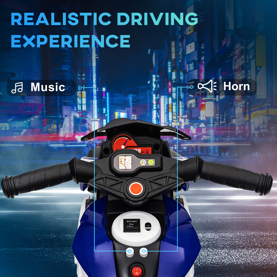 Qaba Kids Electric Motorcycle Ride-On Toy, with 3 Wheels, Music, Horn, Lights, Red